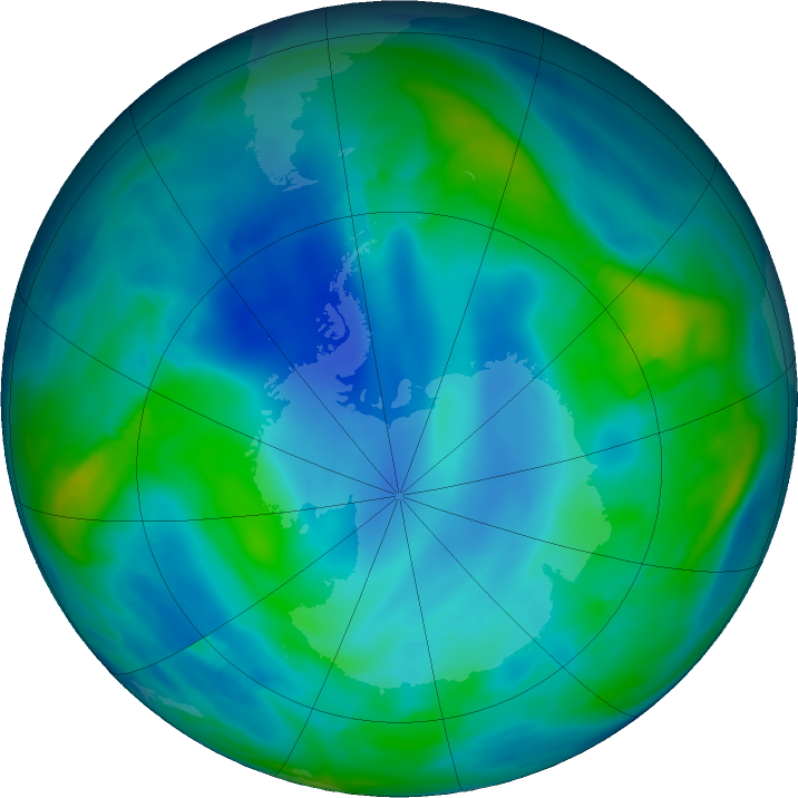 Antarctic ozone map for 30 May 2022